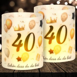 KALANKA-Lot de 16 photophores décoratifs de table pour 40 ans - Pour 40e anniversaire - Pour homme et femme - « Schön dass du da bist » - Décoration de table Happy Birthday - Noir et doré - Convient - Neuf