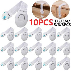 Serrures De Sangle De Sécurité Pour Enfants Pas De Perçage Tiroir Serrure De Porte Adhésif Serrure D'armoire À L'épreuve Des Enfants Protection De Sécurité Pour Bébé Pour Fenêtre - Neuf