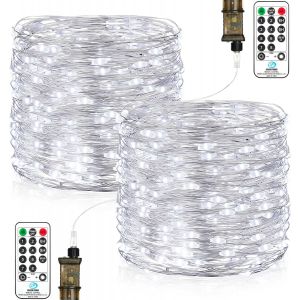 Aiou-Guirlande Lumineuse Led,23m 200leds Guirlande Lumineuse Chambre Avec Prise,8 Modes Etanche Pour Décoration Intérieure Extérieure,Noël,Jardin,Anniversaire,Mariage (Blanc Froid,Lot De 2) - Neuf