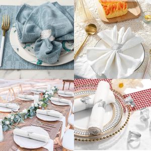 Tianyi-6 Pcs Rond De Serviette, Rond De Serviette En Métal En Forme De Feuilles, Ronds De Serviette En Métal, Porte-Anneaux De Serviette, Pour La Récolte De Thanksgiving, Mariage, Dîner, Fête, Banque - Neuf