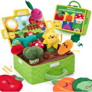 Jouet Bebe 6-12 Mois-Peluche Fruits L&eacute;gumes Plante Jardin-Jouet B&eacute;b&eacute; 6 Mois Jeux Sensoriel Bebe Fleur Carotte Avec Hochets,Miroir,Couineur,Textures,Mouchoirs Froiss&eacute;s Cadeau Bebe - Neuf