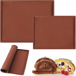 JEXNOVASHOP-2 Pi&egrave;ces Tapis de Cuisson en Silicone, Deux Tailles, Anti-Adh&eacute;sif Tapis de Cuisson P&acirc;tisserie &agrave; Rebords, R&eacute;utilisable, pour Faire Petits Pains, Biscuits, Rouleau Suisse - Neuf