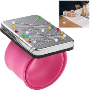 KAL-Bracelet Magnétique Pour Épingles Et Aiguilles, Coussin De Couture Magnétique, Coussin Magnétique À Épingles À Coudre -Porte-Épingle Magnétique Couture -Accessoire Pratique Pour Couture (Rose) - Neuf