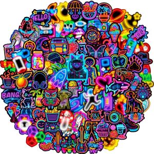 Autocollant 100 Pi&egrave;ces Stickers Neon Cool,Autocollant Vinyle Impermeable,Stickers Pour Skateboard Scrapbooking Pc Ordinateur Portable Valise Telephone Macbook Bouteille Tablette Journal Guitare Etc - Neuf