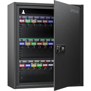 SUBZONAL-Armoire &agrave; Cl&eacute;s 60 Positions avec Combinaison et Serrure &agrave; Cl&eacute; R&eacute;initialisable Bo&icirc;te &agrave; Cl&eacute;s Num&eacute;rique de S&eacute;curit&eacute; Noire avec Supports R&eacute;glables &Eacute;tiquettes de Cl&eacute;s Color&eacute;es et Crochets - Neuf