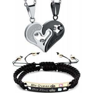 Kal-Collier Couple Coeur Amour Puzzle, Bracelets De Couple Pour Lui Et Elle, Pendentif Collier I Love You Pendentif, Convient Pour Le Cadeau De Confession D'amoureux - Neuf