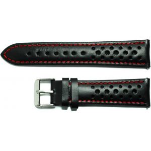 Eryi-Bracelet De Montre Rally Racing En Cuir Noir Coutures Rouges 18 Mm 19 Mm 20 Mm 21 Mm 22 Mm Ajouré Vintage Pour Homme Rembourré - Neuf