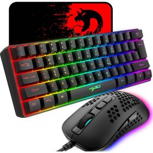 ChenQuanSarl-Clavier De Jeu Filaire À 60% 61 Touches 11 Effets De Rétroéclairage Rvb Avec Touches Complètes Anti-Ghosting + Souris De Jeu Légère Filaire Souris Optique En Nid D'Abeille 2400 Dpi + Tap - Neuf