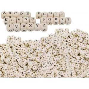 Meimie-Lot De 312 Perles En Bois Avec Lettres De A À Z,Perles En Bois Naturelles Avec Lettres Cubiques,Mini Perles De L'alphabet,Pour Bracelets,Bijoux,Fabrication De Bricolage (10 X 10mm) - Neuf