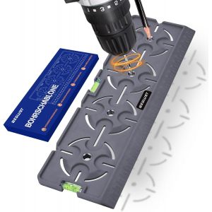 Gabarit de per&ccedil;age avec niveau &agrave; bulle et r&egrave;gle-Outil de pr&eacute;cision multifonction pour prise de courant,bo&icirc;te encastr&eacute;e et installation &eacute;lectrique en cloison s&egrave;che (gris) - Neuf