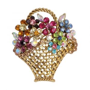 Broche Panier Floral Plaqu&eacute;e Or Orn&eacute;e De Cristaux Vintage - Bijou Antique &Eacute;l&eacute;gant Pour Femme - Neuf