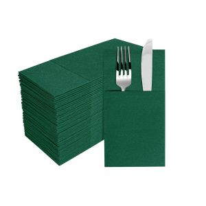 Serviettes en papier vertes jetables avec pochette pour couverts - 50 pi&egrave;ces - Neuf