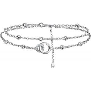 Kalsw-Bague Mobius Bracelet Argent Femme,Double Anneau Personnalis&eacute;,Argent 925,R&eacute;glable 15+5 Cm,Cadeau D'anniversaire Pour M&egrave;re &Eacute;pouse - Neuf