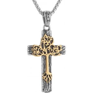 Kal-Collier R&eacute;tro En Acier Inoxydable Avec Pendentif En Forme De Croix Arbre De Vie Pour Homme - Neuf