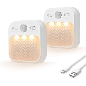 Lampe Detecteur De Mouvement Interieur[30 Jours En Veille], Veilleuse Enfant Led Avec 3 Couleurs De Lumière, Magnétique Adhésive Pour Couloir, Escalier, Chambre, Salon, 2 Pièces - Neuf