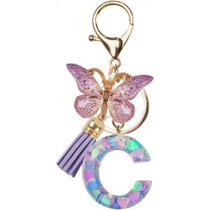 KAL-Porte-Clés Avec Initiales, Violet Papillon Porte-Clés Lettre, Initiale Letter Keychains Pour Sac À Dos, Cartable - Neuf