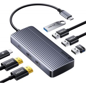 Dock Station d'accueil USB C Double 4K Moniteur, 7-en-1 Hub USB C Dual HDMI,PD 100W,USB-A 3.0 5Gbps,3 USB-A 2.0,Adaptateur HDMI USB C Compatible avec MacBook Air/Pro,Switch,Steam Deck.[M41] - Neuf