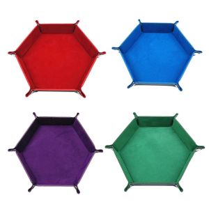 4 Pi&egrave;ces Plateau Hexagone Roulant Titulaire Pliant En Cuir Plateaux Bo&icirc;te De Rangement Pour Des Jeux Comme Rpgtable Game - Neuf