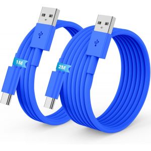 JGD-Carplay C&acirc;ble USB A vers USB C pour iPhone 16/17/15 Pro Max Chargeur Cordon 1M+2M,Cable USB Chargeur pour Apple iphone 17 16 15 Plus Voiture Charge Rapide pour Samsung S25,iPad Pro,Android-bleu - Neuf