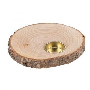 BOUGEOIR RONDIN BOIS &Eacute;CORCE M&Eacute;TAL OR 15X2CM NATURE - Neuf