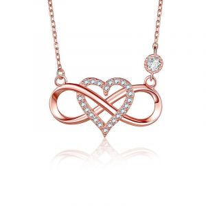 Joli Collier En Argent Rose Et Or Avec C?ur Infini Et Zircone Cubique, Parfait Pour Un Anniversaire, La Fête Des Mères Ou Comme Cadeau Pour Femme, Mère, Petite Amie Et Fille. - Neuf