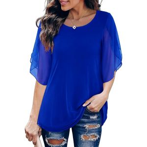 Utigh-Tunique En Mousseline De Soie Pour Femme - Col Rond - Grandes Tailles - Demi-Manches - Pour L'été - Coupe Ample - Neuf