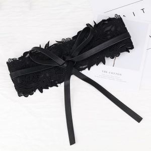 Large Dentelle Ceinture Pour Les Femmes, Noeud Papillon Autour De La Taille De La Ceinture, Pu Cuir Obi Ceinture Pour Robe, Noir, Noir, Taille Unique - Neuf