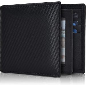 NSIECD-Portefeuille en cuir pour homme &iquest; Portefeuille RFID &agrave; deux volets avec 9 cartes de cr&eacute;dit, 1 fen&ecirc;tre pour carte d'identit&eacute;, mince et minimaliste, poche avant, cadeau pour homme, &eacute;b&egrave;ne, - Neuf