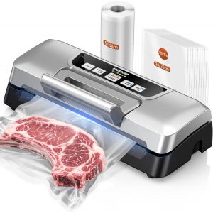 JEXNOVASHOP-Machine Sous Vide Alimentaire 90kPa,20L/min Machine Sous Vide Professionnel, Soude-sac Puissant Avec Double Pompe et LED Intelligente, Modes Aliment Sec & Humide, Coupe-sacs Int&eacute;gr&eacute;, Livr - Neuf