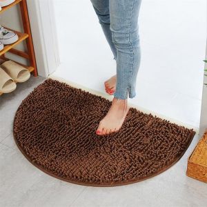 KAL-Tapis De Bain Antidérapant Et Absorbant, Tapis De Sol Chenille Doux, Demi-Rond, En Microfibre, Pour Salle De Bain, Douche, 40 X 60 Cm (Café) - Neuf
