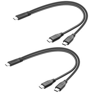 Câble de charge USB C court 2 en 1,charge rapide 3A,USB C vers double port USB C,compatible avec les téléphones portables, les tablettes et autres 1Ft/30Cm - Neuf