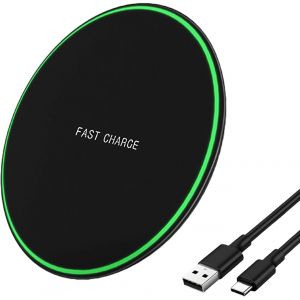 Chargeur Induction-Chargeur Sans Fil Ultra-15W Qi - Chargeurs &Agrave; Induction Pour T&eacute;l&eacute;phones Portables- Compatible Tous T&eacute;l&eacute;phones Avec Charge Sans Fil Qi - Inclut C&acirc;ble Type-C- Adaptateur Non Fourni - Neuf