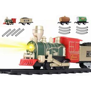 Circuit de train &eacute;lectrique pour enfants avec lumi&egrave;res et sons, comprenant rails et wagons. - Neuf