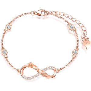 Ytseazn-Bracelet Pour Femme Fille,Bracelet En Argent 925,Bracelet Symbole De L'infini Avec La Fleur Rose,Décorer De Diamant,C?Ur Ou Étoile,Zircon Incrusté,Or Rose,Bracelet De Fleur Rose - Neuf