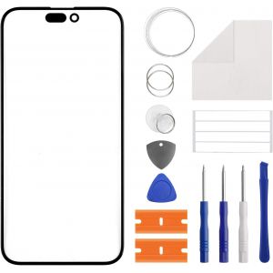 Kal-Kit De Réparation D'écran En Verre Frontal Compatible Avec Iphone 15 Pro Max, Kit De Réparation De Rechange Pour Vitre Avant - Avec Outils (Pas D'écran Et Numériseur Tactile) - Avec Colle Oca - Neuf