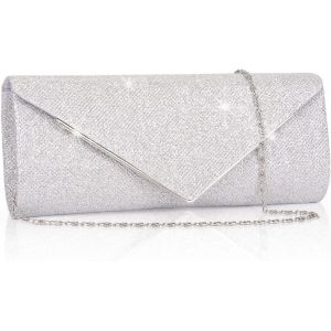 RFCBC-Pochette Enveloppe Sac de Soirée en Paillettes Brillant Argenté pour Femme - Neuf