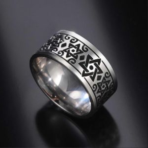 Couleur Argentée Hommes Étoile À Six Branches Bague Vintage En Acier Inoxydable David Star Bague Large Version Thaï Index Amulette Bijoux - Neuf