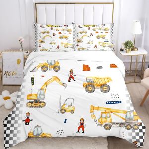 Sjzg-Housse De Pelleteuse Ensemble Cartoons,S&eacute;rie De Motifs Pour V&eacute;hicules De Chantier Avec Taie D'oreiller, Pour Gar&ccedil;ons Ados Enfant (C, 200x200cm) - Neuf