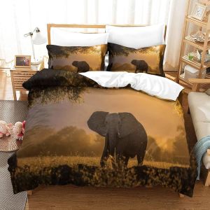 Housse De Couette Motif Imprim&iquest;&iquest; Elephant D ,En Parure De Lit Avec Housse De Couette Et Taies D'oreiller,Fermeture &iquest;&iquest;Clair,Doux Microfibre Hypoallerg&iquest;&iquest;Niquesingle&pound;&iquest;Xcm&pound;&copy; - Neuf