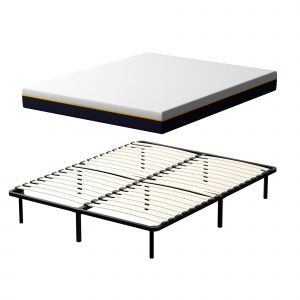 Matelas double en mousse de 17 cm + sommier &agrave; lattes de 160x200 cm avec 18 rang&eacute;es de lattes - Neuf