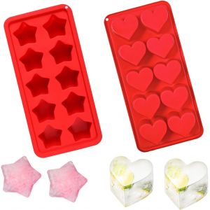 Kal-Paquet De 2 Bacs À Glaçons Moules À Glaçons En Silicone Souple Moules À Glaçons En Forme D'étoile En Forme De C?ur Pour Whisky, Cocktails, Bière Et Boissons (Rouge) - Neuf