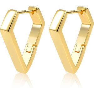 Kal-Boucle Oreille Femme Argent 925 Creole Plaqu&eacute; Or 14k G&eacute;om&eacute;trique - Neuf