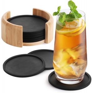 Ronds En Silicone Sous-Verres De Lunettes - Jeu De 8 Avec Boite - Noire De La Conception Des Sous-Verres, Des Tasses, Un Bar, Un Verre De Silicone De Table, Sous-Verres - Neuf