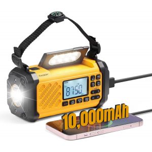 DTUB-[10 000 Mah] Sh-906 Radio D'Urgence,Radio Solaire Portable À Manivelle Avec Am/Fm/Sw/Vhf,Lampe De Lecture,Sos,Boussole,Chargeur De Téléphone Pour La Survie En Plein Air - Neuf
