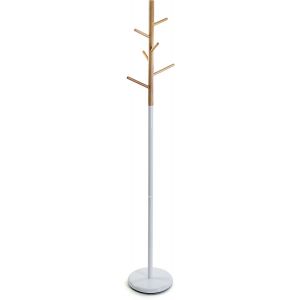 Malm&ouml; Porte-Manteau V&ecirc;tements Portemanteau Style Minimaliste, avec 6 Crochets ou cintres pour v&ecirc;tements ou Sacs, Dimensions (H x l x L) 171 x 28 x 28 cm, M&eacute;tal et Bois, Couleur: Blanc - Neuf