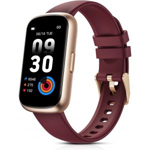 Montre Connect&eacute;e Femme, 1,47`` Bracelet Connect&eacute; Avec 24 Modes Sportifs/3Atm &Eacute;tanche/Fr&eacute;quence Cardiaque/Spo2/Sommeil/Podometre, Smartwatch Petit Poignet Pour Android Ios, Bordeaux/Or Rose - Neuf