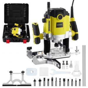 Affleureuse &agrave; Bois 1800W 10000-26000 RPM, Affleureuse &Eacute;lectrique avec Set de 12 Fraises, 3 Pinces de 6/8/12 mm, 7 Vitesses Variables - Neuf