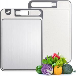 Kalanka-Planche À Découper Titanium Double Face Antidérapante - Qualité Alimentaire (Titane Pur/Pp Paille De Blé) Pour Cuisiner Viande & Légumes - Design Hygiénique Lavable Lave-Vaisselle - Neuf