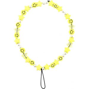Kal-Pendentif Main Pour Téléphone Portable, Lanière De Téléphone Perlée Dragonne, Smiley Face Étoiles Perlé Tour De Cou Telephone, Chaîne De Téléphone Portable Anti-Perte Perles En Pâte Polymère (Jau - Neuf