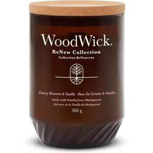 Bougie parfumée ReNew avec mèche crépitante | Bougie Fleur de Cerisier et Vanille format moyenne| Cire à base de soja et de noix de coco | Matériaux recyclés | Cadeaux parfaits pour femmes - Neuf